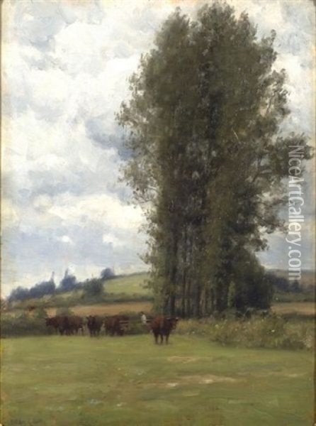Herder With Cattle Oil Painting - William Edward Norton