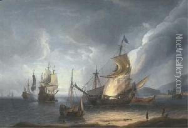 A Coastal Nocturne With A Ship Ablaze On The Shore Oil Painting - Aernout Smit