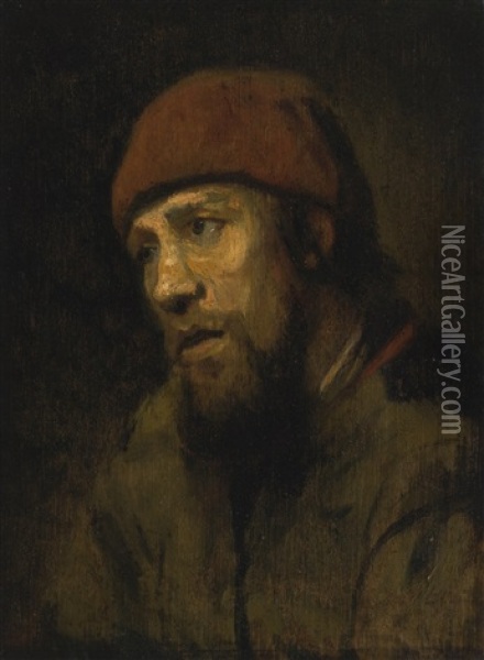 Portrait Study Of A Man With A Red Cap Oil Painting -  Rembrandt van Rijn