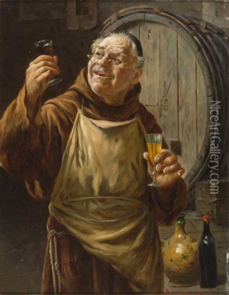 Bruder Kellermeister Bei Der Weinprobe Oil Painting - Adolf Humborg