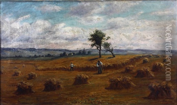 Farmers Baling Hay Oil Painting - Jonathan Bradley Morse