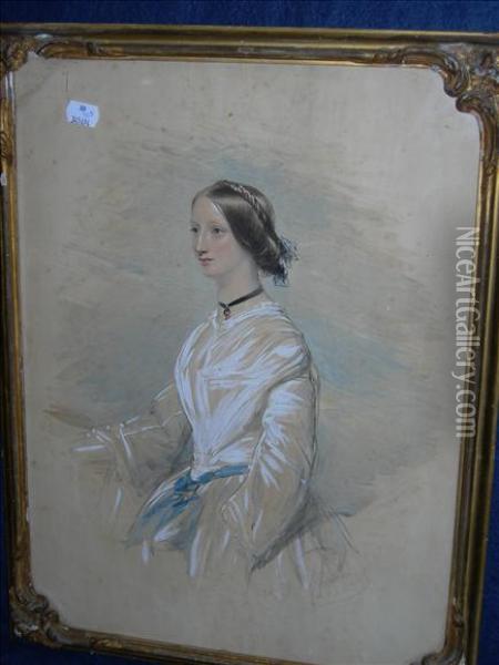 J. Basebe Portrait Of Alady Half Length, Standing Oil Painting - Charles John Basebe