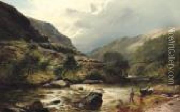 Fishing On A Highland River Oil Painting - Sidney Richard Percy