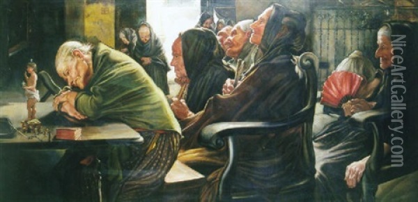 En El Sermon Oil Painting - Jose Gallegos Y Arnosa