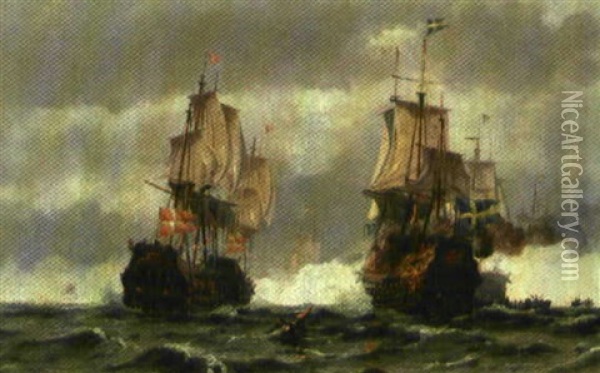 Slaget I Koge Bugt, 1677 Oil Painting - Johan Jens Neumann