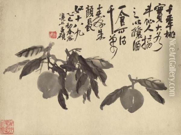 Peaches Of Longevity Oil Painting - Wu Changshuo