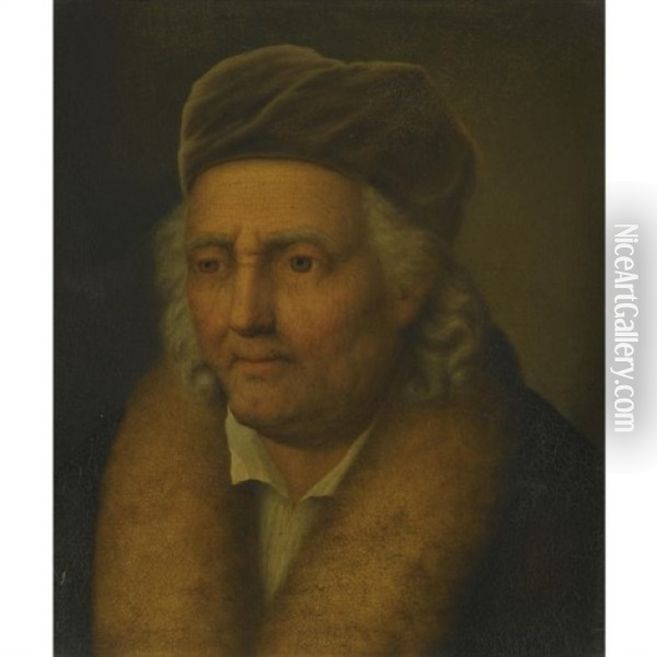 Portrait Of An Old Man With A Fur Collar And Velvet Cap Oil Painting - Balthazar Denner