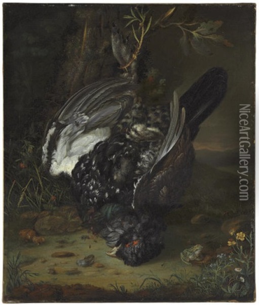 A Blackcock In A Wooded Landscape Oil Painting - Johann Friedrich Grooth