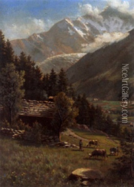 Sommerliche Alpenpartie Mit Dem Mont-blanc Oil Painting - Louis George-Legrand