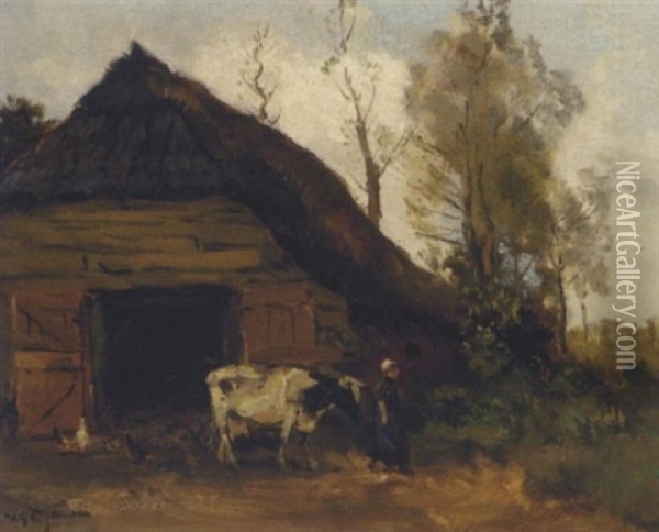 A Cowherdess By A Shed Oil Painting - Willem George Frederik Jansen