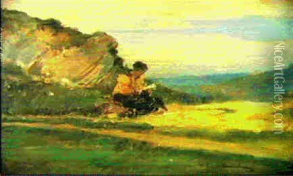 Ragazza In Lettura Sugli Scogli Oil Painting - Vittorio Cavalleri