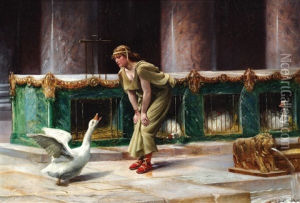 Scene From Ancient Rome With The Sacred Geese Oil Painting - Henri Paul Motte