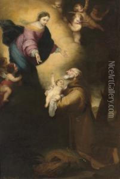 The Vision Of Saint Felix Of Cantalicio, After Murillo Oil Painting - Jose Roldan Y Martinez