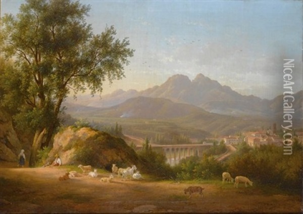 A View Of Cava Dei Tirreni Near Salerno, Italy Oil Painting - Abraham (Alexandre) Teerlink