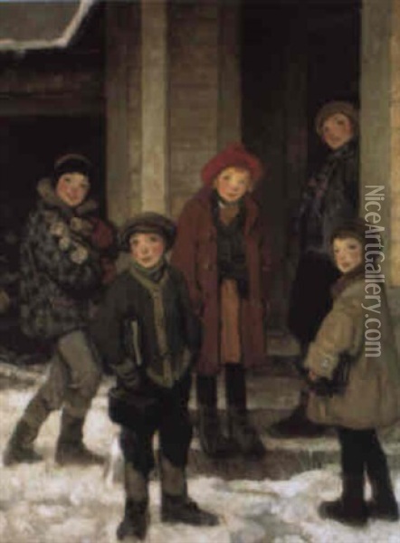 School House Door Oil Painting - Francis Luis Mora