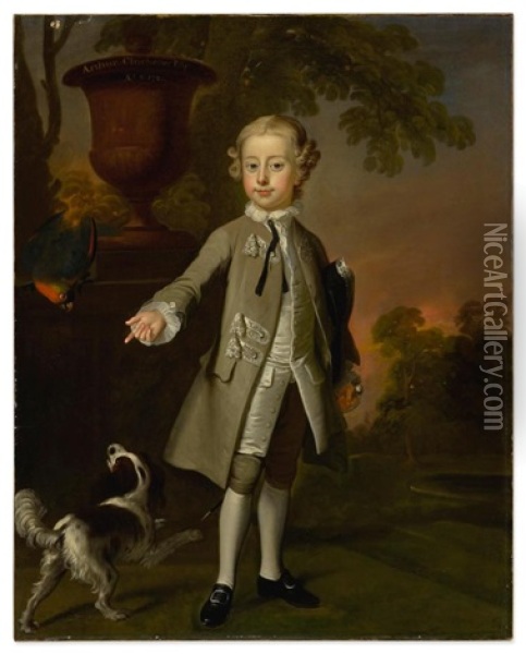 Portrait Of Arthur Chichester (1739-1799), 1st Marquess Of Donegall, Full Length, Standing In A Landscape While Six Years Old Oil Painting - Thomas Hudson