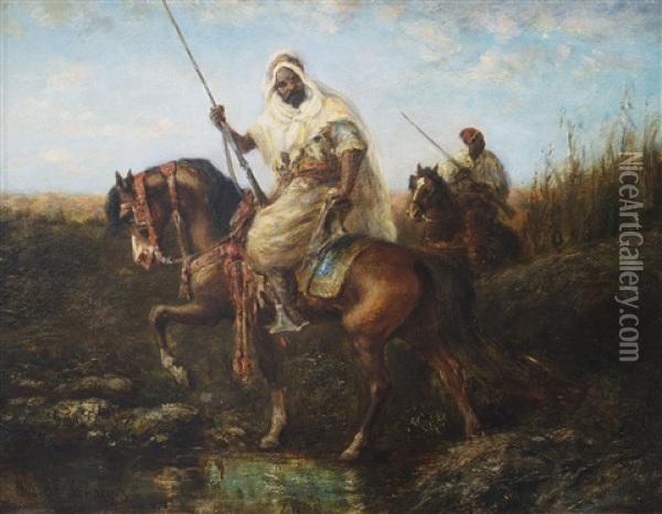 Bedouins A Cheval Oil Painting - Adolf Schreyer
