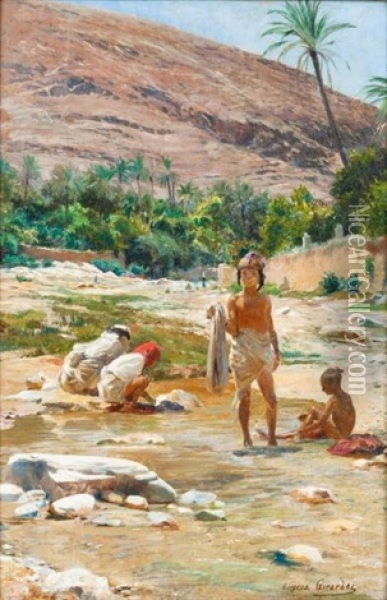 La Baignade Dans L'oued Oil Painting - Eugene Alexis Girardet