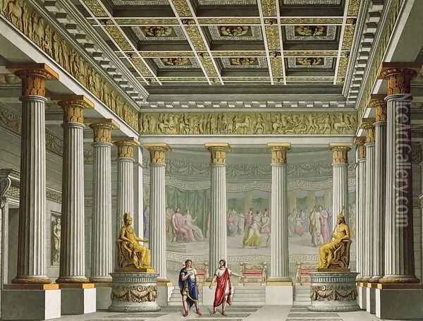 The Audience Hall in the Palace of Aegistheus, design for the ballet Orestes at La Scala Theatre, Milan, 1826 Oil Painting - Alessandro Sanquirico