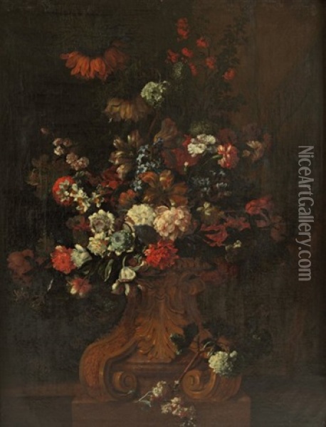 Bouquet De Fleurs Dans Un Vase De Bronze Oil Painting - Pieter Casteels III