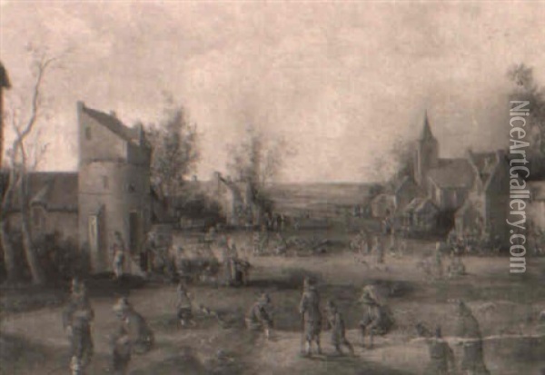 Rue De Village Animee Oil Painting - Cornelis Droochsloot