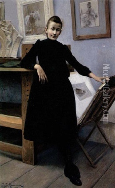 Portrait De La Fille De L'artiste Dans L'atelier Du Peintre Oil Painting - Jean Jacques Rousseau