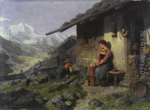 Corteggiamento Alla Baita, 1901 Oil Painting - Hugo Wilhelm Kauffmann