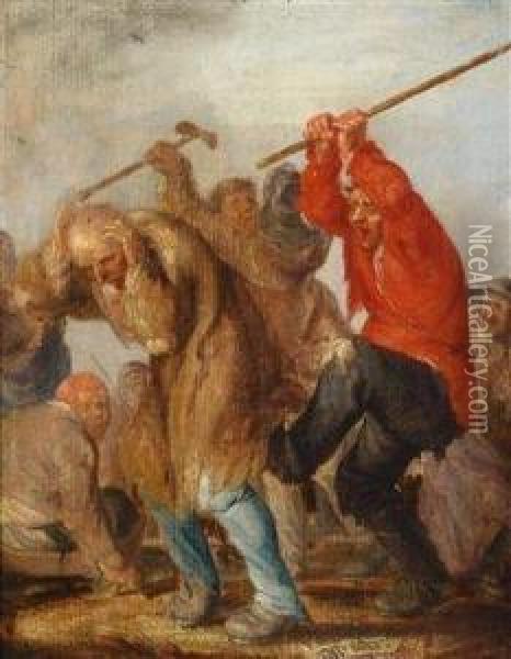 Ein Kampf Zwischen Bauern Oil Painting - Adriaen Pietersz. Van De Venne