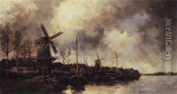 Dutch Windmills Oil Painting - Hermanus Koekkoek the Younger