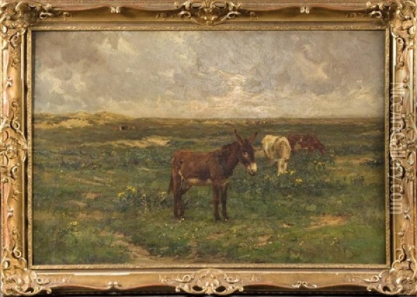 Vaches Et Ane Dans Les Dunes Oil Painting - Geo Bernier