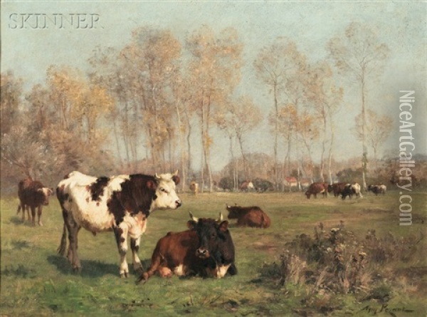 Cattle In A Summer Landscape Oil Painting - Aymar (Aimard Alexandre) Pezant