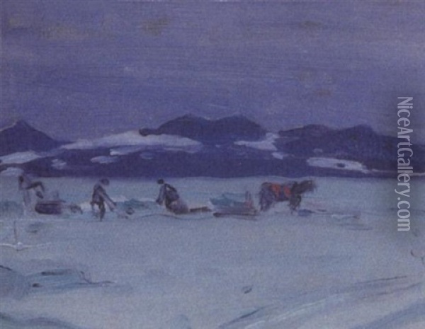 Ice Harvest Oil Painting - Clarence Alphonse Gagnon