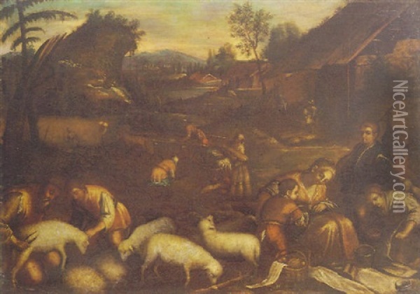 Paesaggio Con Contadini In Primo Piano Oil Painting - Jacopo dal Ponte Bassano