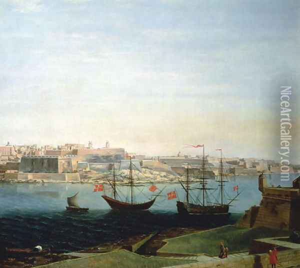 A View of the Town and Fortifications of Valetta Oil Painting - Alberto Pulicino