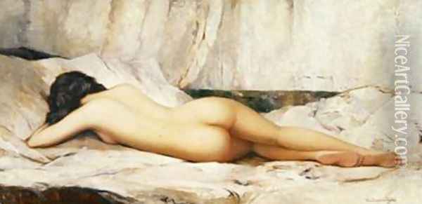 Female nude Oil Painting - Leon Launay