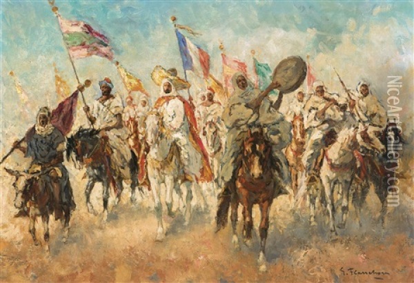 Sheikhs And Goums Oil Painting - Gustave Flasschoen