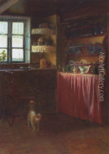 Kokkeninterior Med Hund Oil Painting - Elise Konstantin Hansen