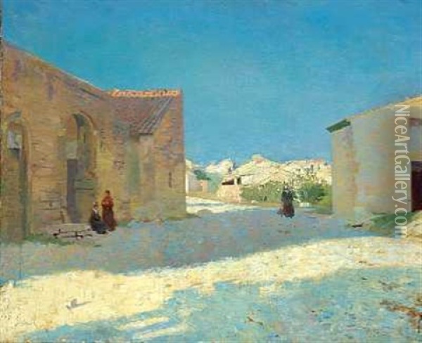 Landsbygade I Provence - Eftermiddag Oil Painting - Christian Vilhelm Mourier-Petersen