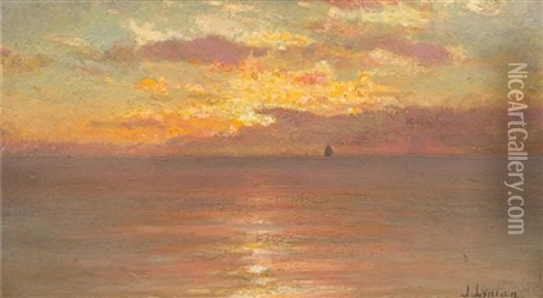 Sunset On The Main Coast, C. 1890 Oil Painting - Joseph Lyman