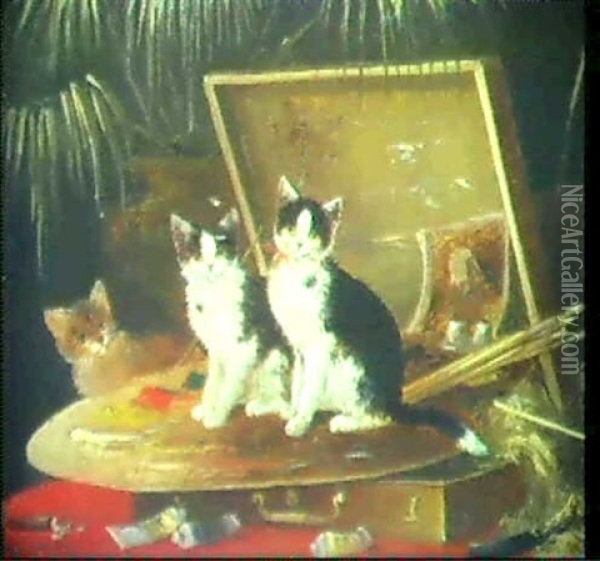 Die Katzen Des Malers Oil Painting - Otto Scheuerer