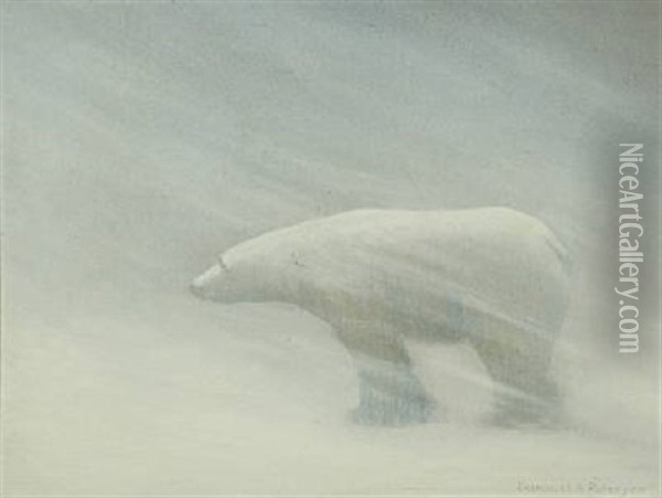 Landscape With Polar Bear Oil Painting - Emanuel A. Petersen