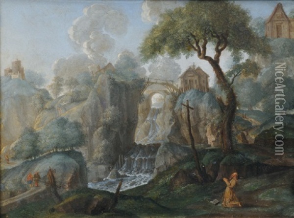 Hermit In Rocky Landscape Oil Painting - Marten Ryckaert