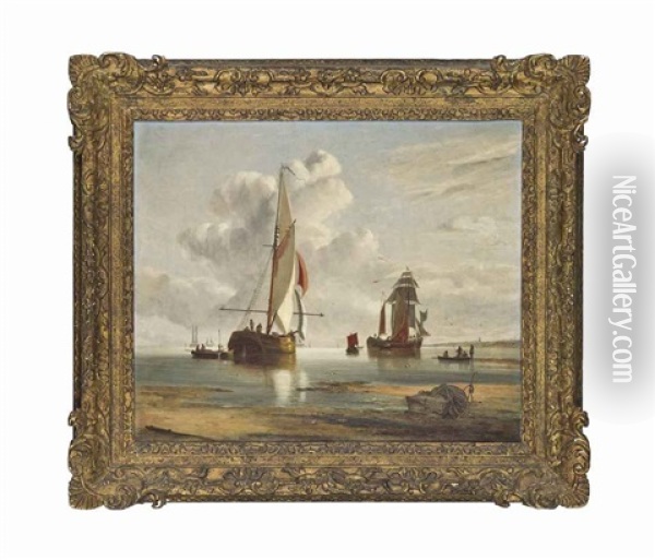 Ships Mooring Oil Painting - Alfred Stannard