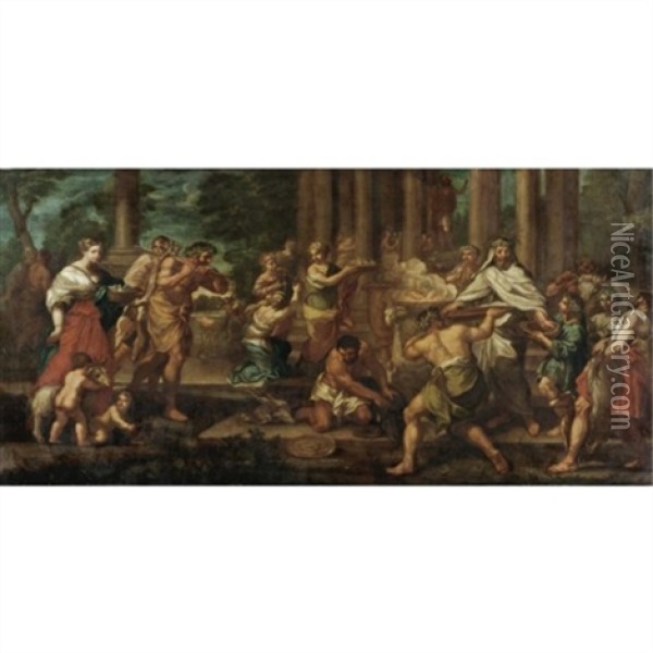 A Sacrifice To Diana (by Odoardo Vicinelli) Oil Painting - Pietro da Cortona