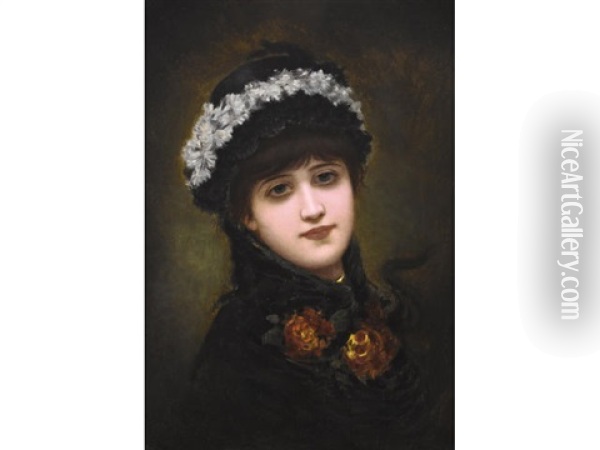 A Portrait Of A Girl In A Hat Oil Painting - Emile Eisman-Semenowsky