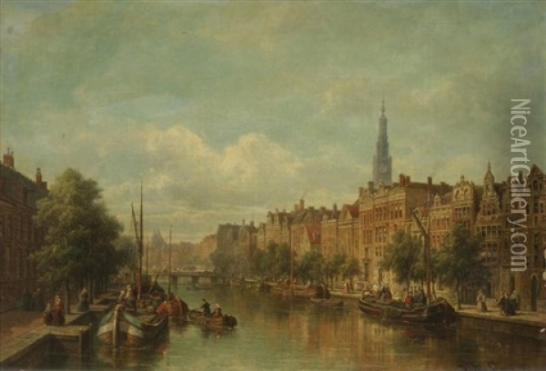 Le Canal Du Musee A Amsterdam Oil Painting - Pierre Justin Ouvrie