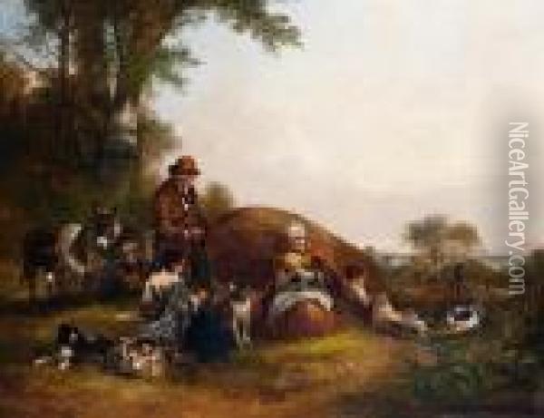 Travellers Resting In An Open Landscape Oil Painting - Snr William Shayer