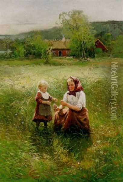 Smultronplockerskor, Flickor Pa Sommarang Oil Painting - Johan Severin Nilsson