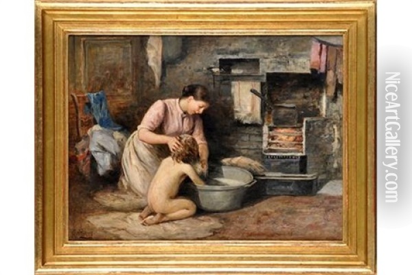 Saturday Night: Bath Time Oil Painting - Robert Jobling