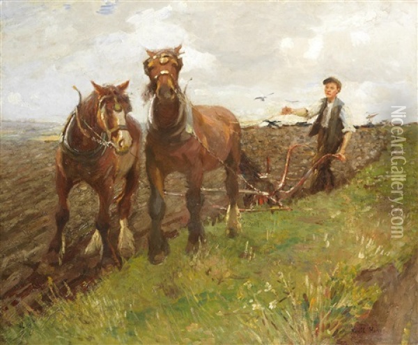 The Young Ploughman Oil Painting - Harold Harvey